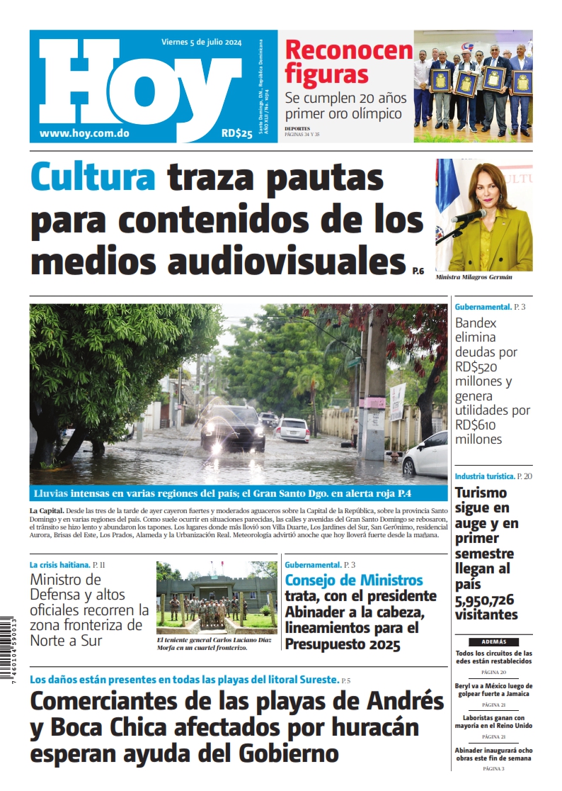 Portada Periódico Hoy, Viernes 05 Julio, 2024