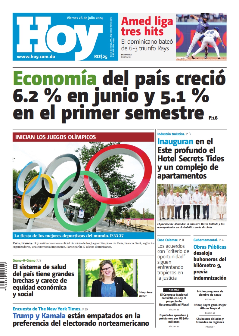 Portada Periódico Hoy, Viernes 26 Julio, 2024