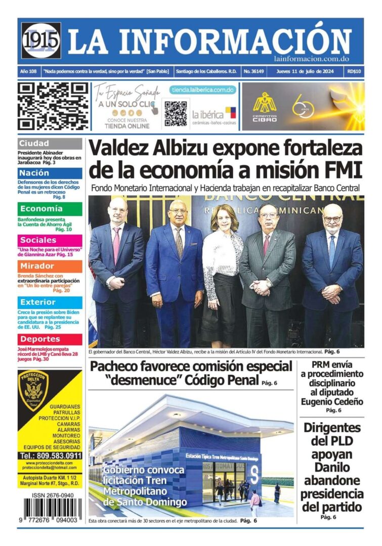 Portada Periódico La Información, Jueves 11 Julio, 2024