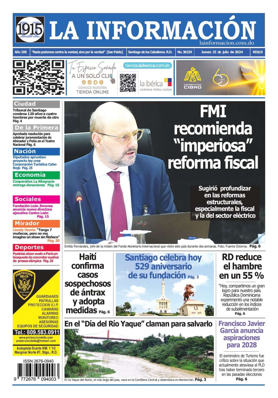 Portada Periódico La Información, Jueves 25 Julio, 2024