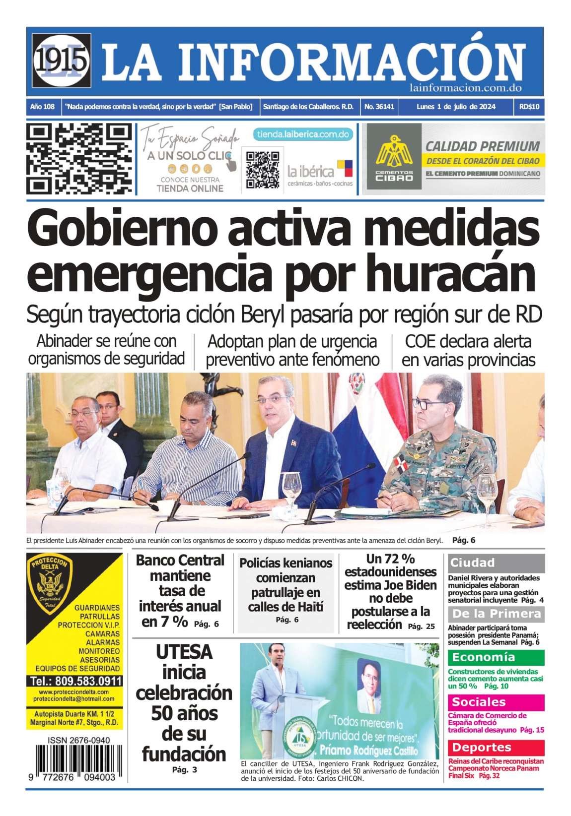 Portada Periódico La Información, Lunes 01 Julio, 2024