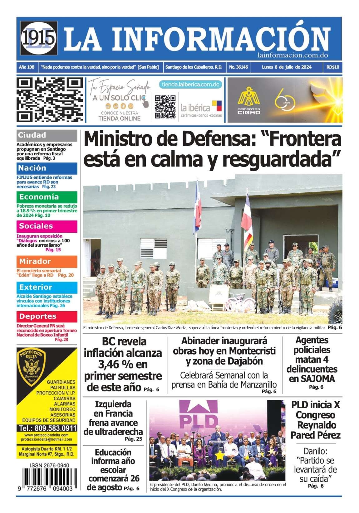 Portada Periódico La Información, Lunes 08 Julio, 2024