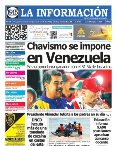 Portada Periódico La Información, Lunes 29 Julio, 2024