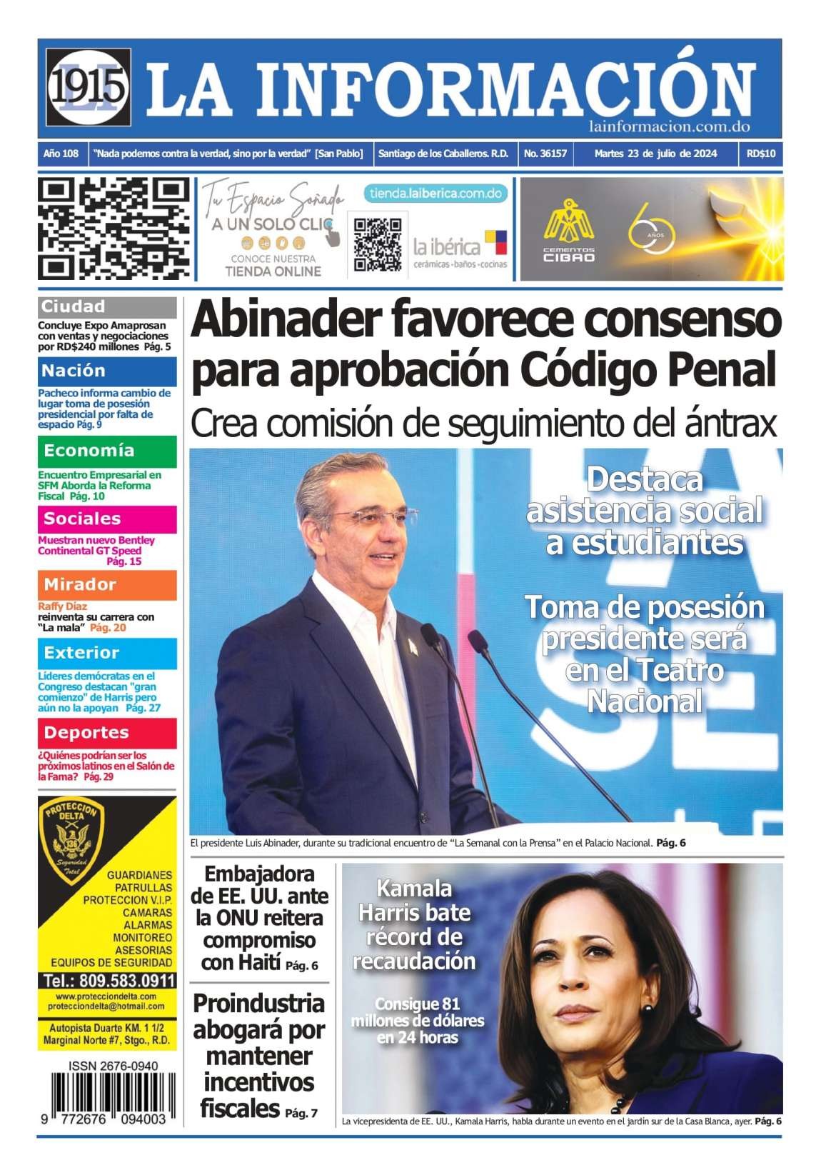 Portada Periódico La Información, Martes 23 Julio, 2024