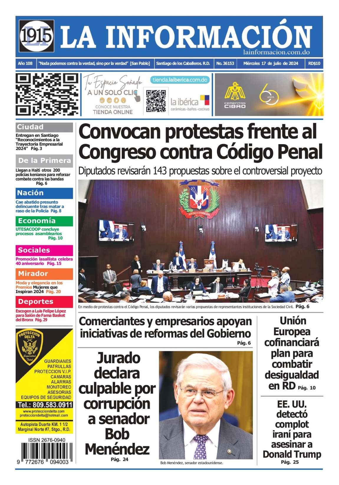 Portada Periódico La Información, Miércoles 17 Julio, 2024