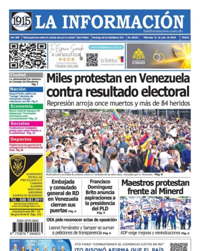 Portada Periódico La Información, Miércoles 31 Julio, 2024