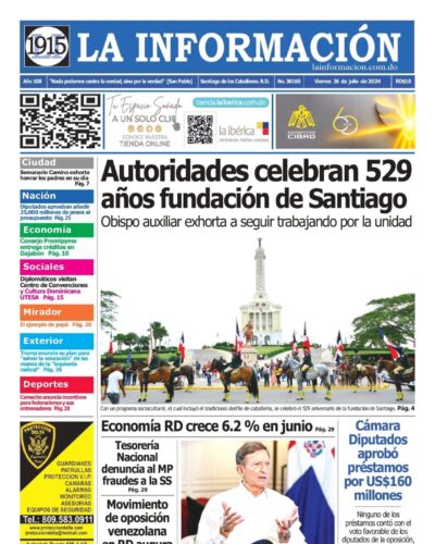 Portada Periódico La Información, Viernes 26 Julio, 2024