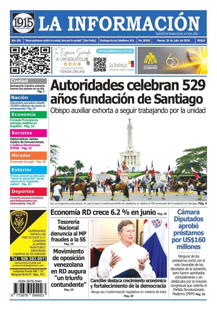 Portada Periódico La Información, Viernes 26 Julio, 2024