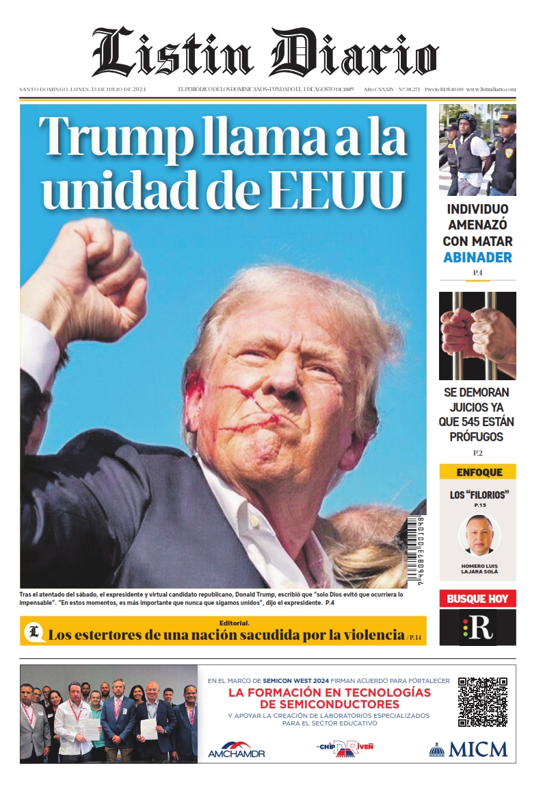 Portada Periódico Listín Diario, Lunes 15 Julio, 2024