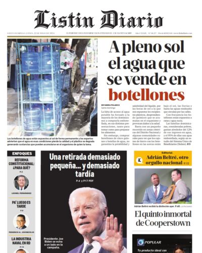 Portada Periódico Listín Diario, Lunes 22 Julio, 2024