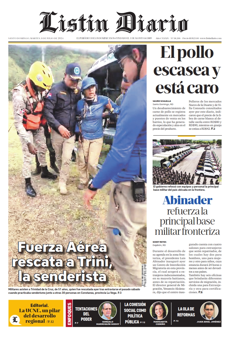 Portada Periódico Listín Diario, Martes 09 Julio, 2024