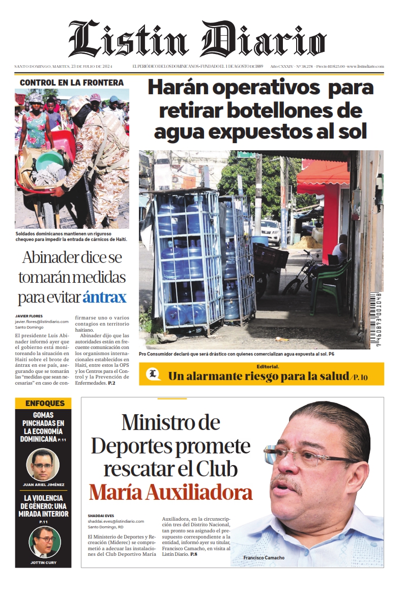 Portada Periódico Listín Diario, Martes 23 Julio, 2024