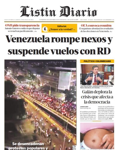 Portada Periódico Listín Diario, Martes 30 Julio, 2024