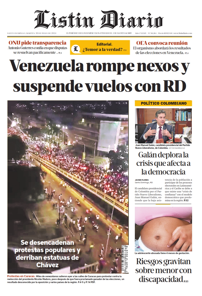 Portada Periódico Listín Diario, Martes 30 Julio, 2024