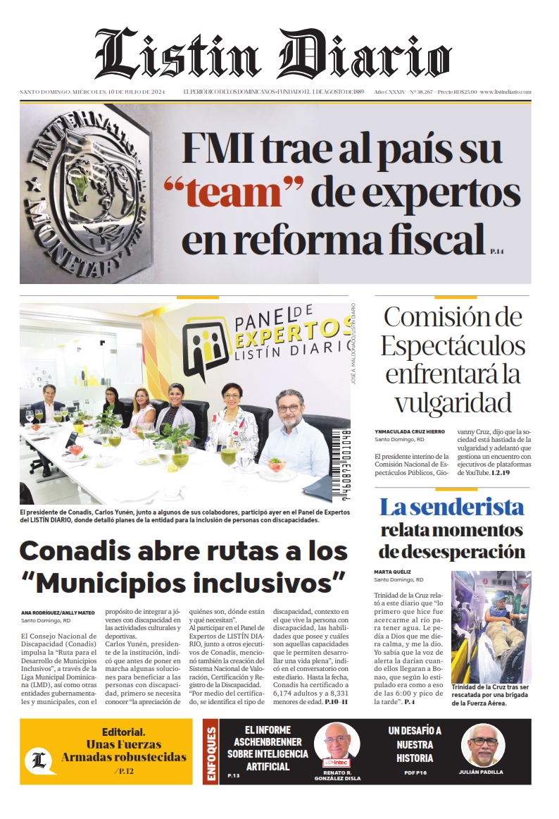 Portada Periódico Listín Diario, Miércoles 10 Julio, 2024