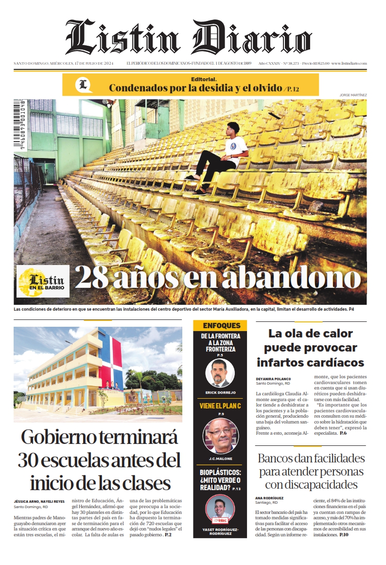 Portada Periódico Listín Diario, Miércoles 17 Julio, 2024