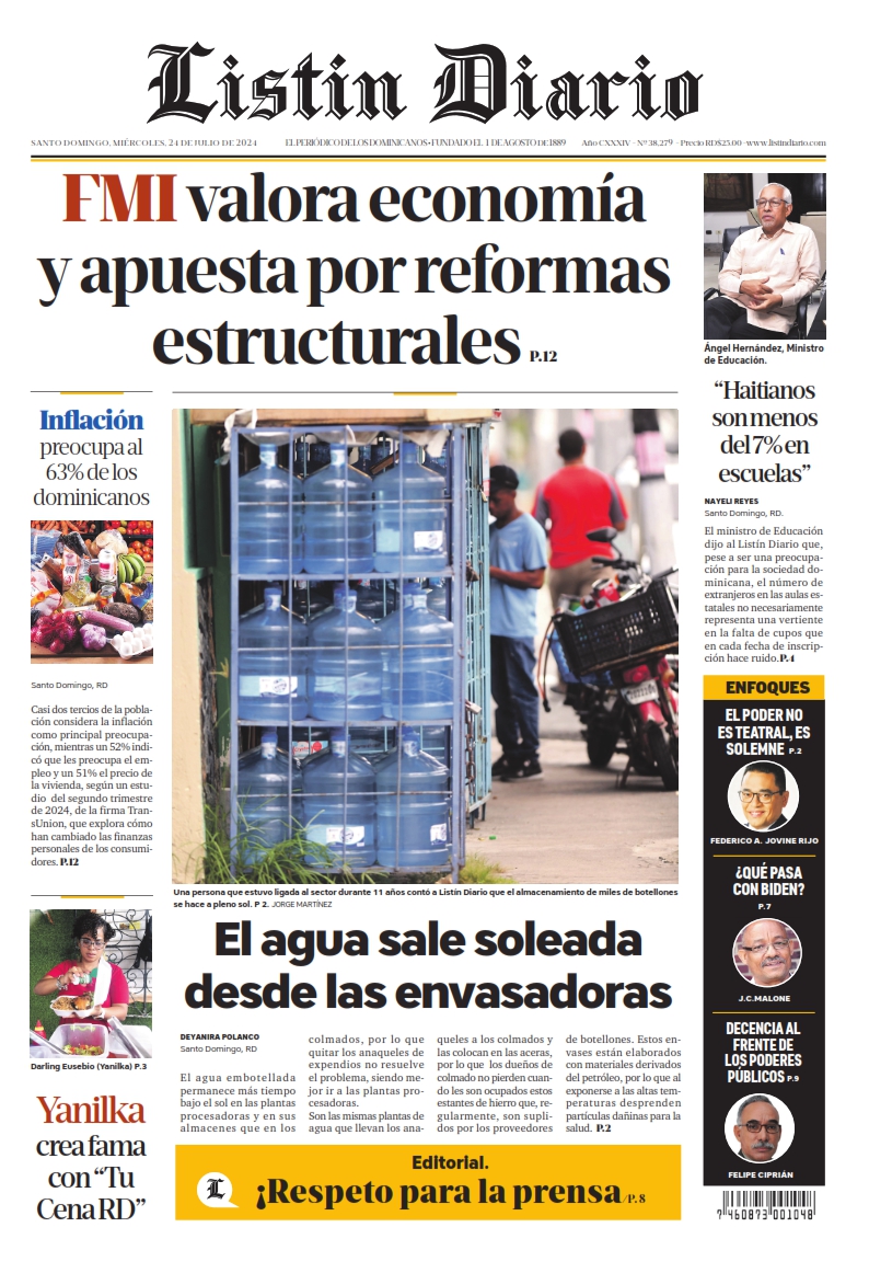 Portada Periódico Listín Diario, Miércoles 24 Julio, 2024_003