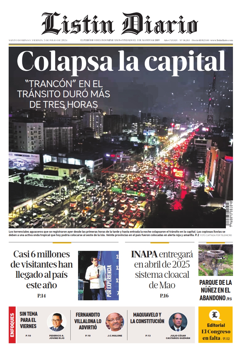 Portada Periódico Listín Diario, Viernes 05 Julio, 2024