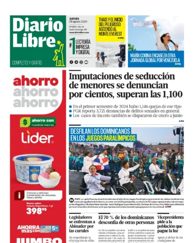 Portada Periódico Diario Libre, Jueves 29 Agosto, 2024