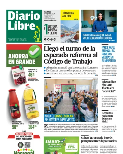 Portada Periódico Diario Libre, Martes 27 Agosto, 2024