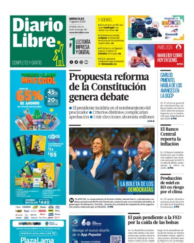 Portada Periódico Diario Libre, Miércoles 07 Agosto, 2024