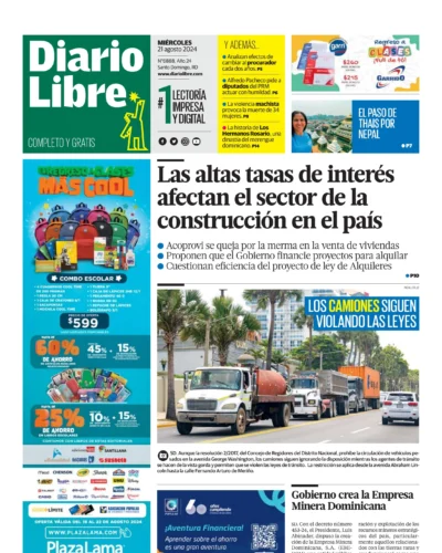 Portada Periódico Diario Libre, Miércoles 21 Agosto, 2024