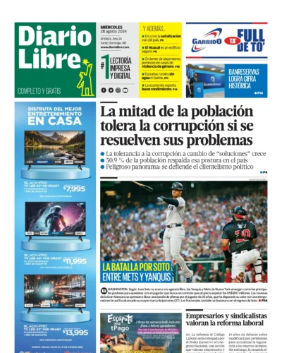 Portada Periódico Diario Libre, Miércoles 28 Agosto, 2024