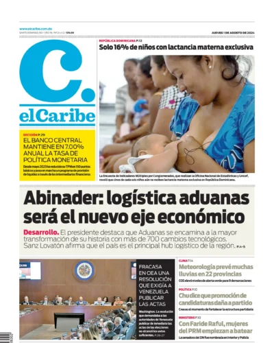 Portada Periódico El Caribe, Jueves 01 Agosto, 2024