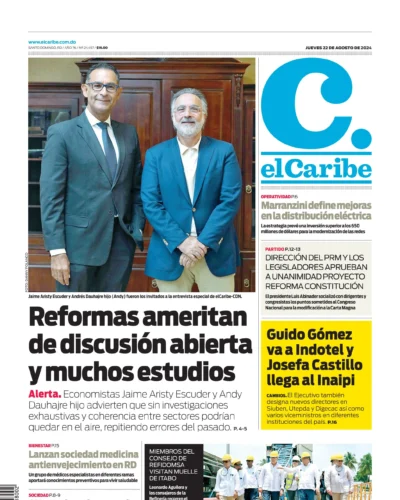 Portada Periódico El Caribe, Jueves 22 Agosto, 2024