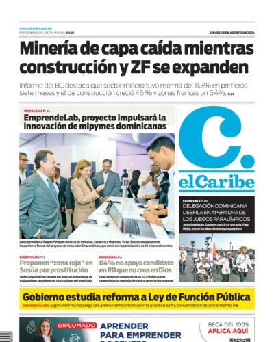 Portada Periódico El Caribe, Jueves 29 Agosto, 2024