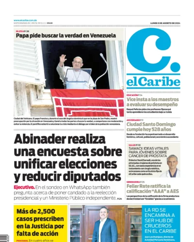 Portada Periódico El Caribe, Lunes 05 Agosto, 2024