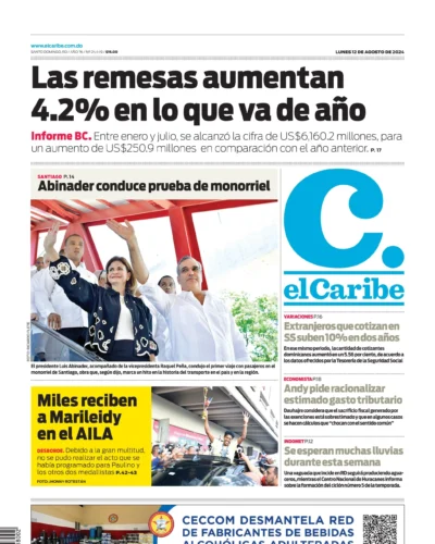 Portada Periódico El Caribe, Lunes 12 Agosto, 2024