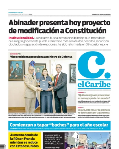 Portada Periódico El Caribe, Lunes 19 Agosto, 2024