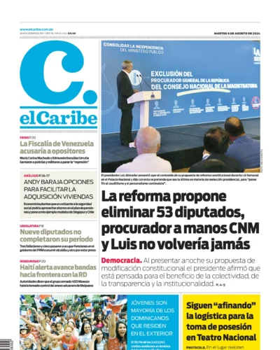 Portada Periódico El Caribe, Martes 06 Agosto, 2024