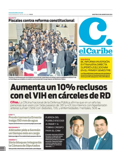 Portada Periódico El Caribe, Martes 13 Agosto, 2024