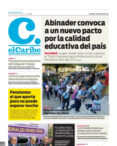 Portada Periódico El Caribe, Martes 27 Agosto, 2024