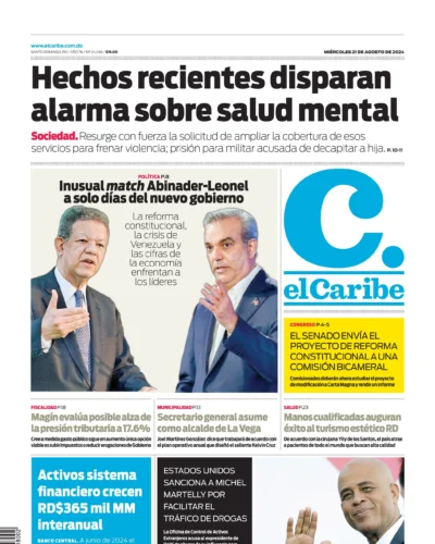 Portada Periódico El Caribe, Miércoles 21 Agosto, 2024