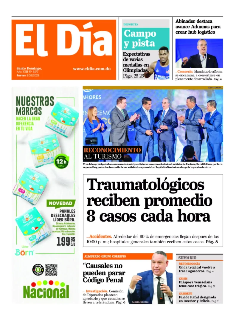 Portada Periódico El Día, Jueves 01 Agosto, 2024
