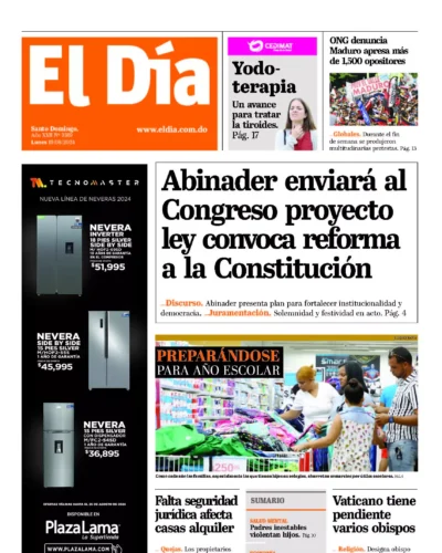 Portada Periódico El Día, Lunes 19 Agosto, 2024