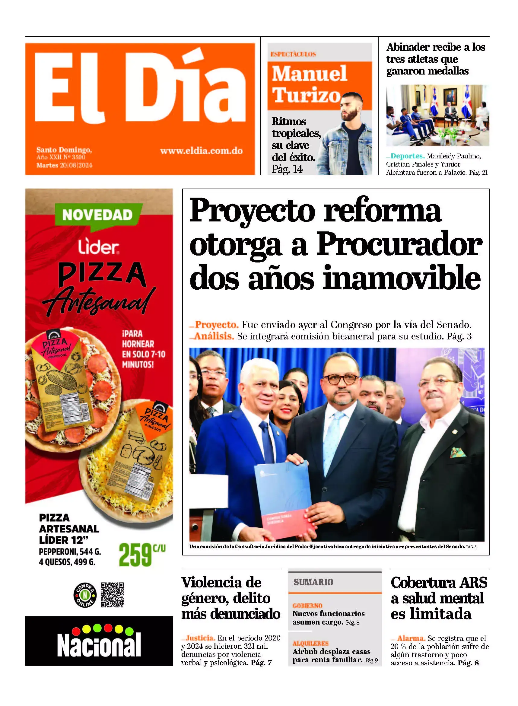 Portada Periódico El Día, Martes 20 Agosto, 2024