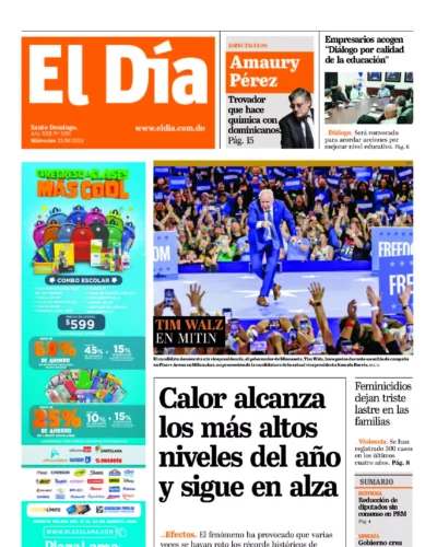 Portada Periódico El Día, Miércoles 21 Agosto, 2024