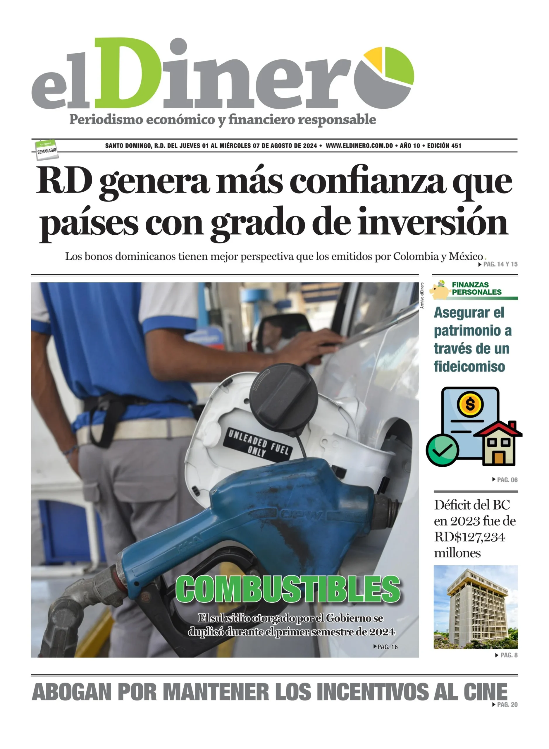 Portada Periódico El Dinero, Jueves 01 Agosto, 2024