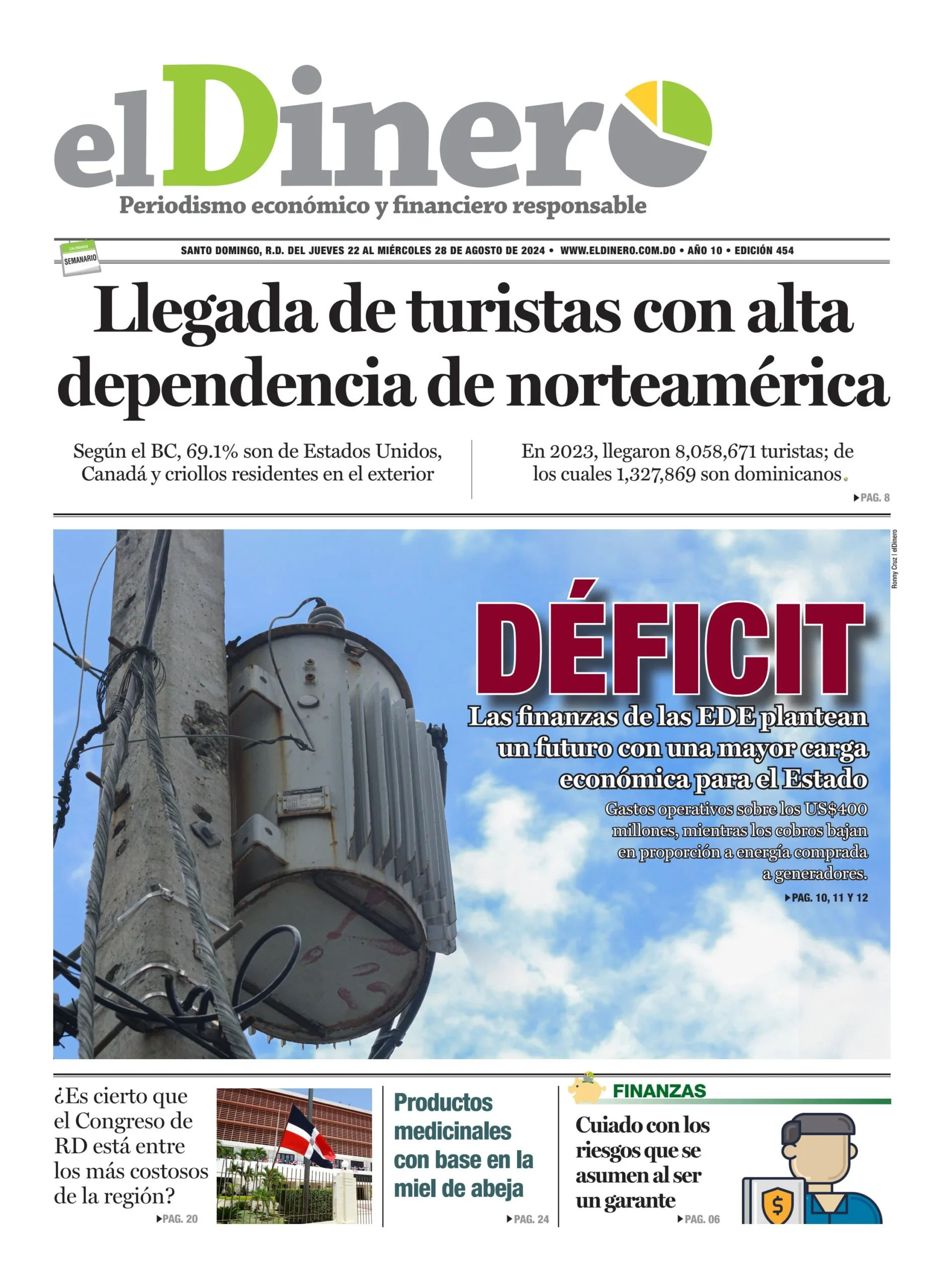 Portada Periódico El Dinero, Jueves 22 Agosto, 2024