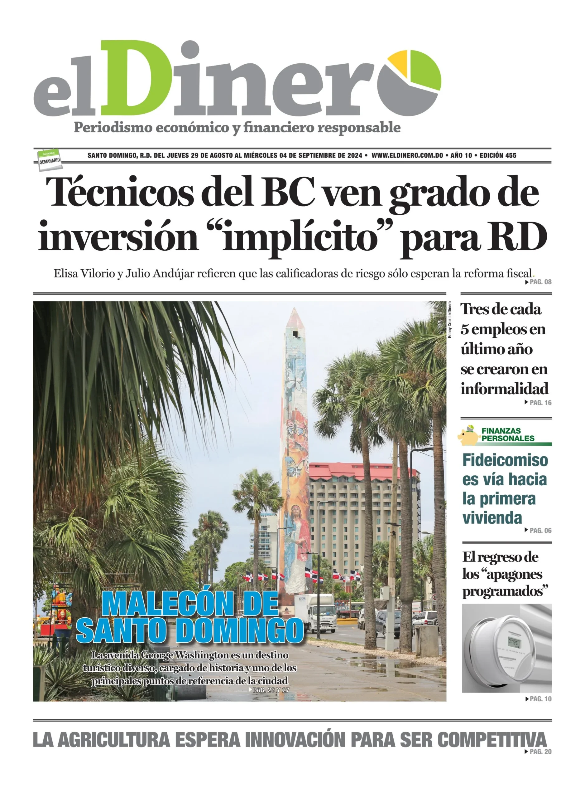 Portada Periódico El Dinero, Jueves 29 Agosto, 2024