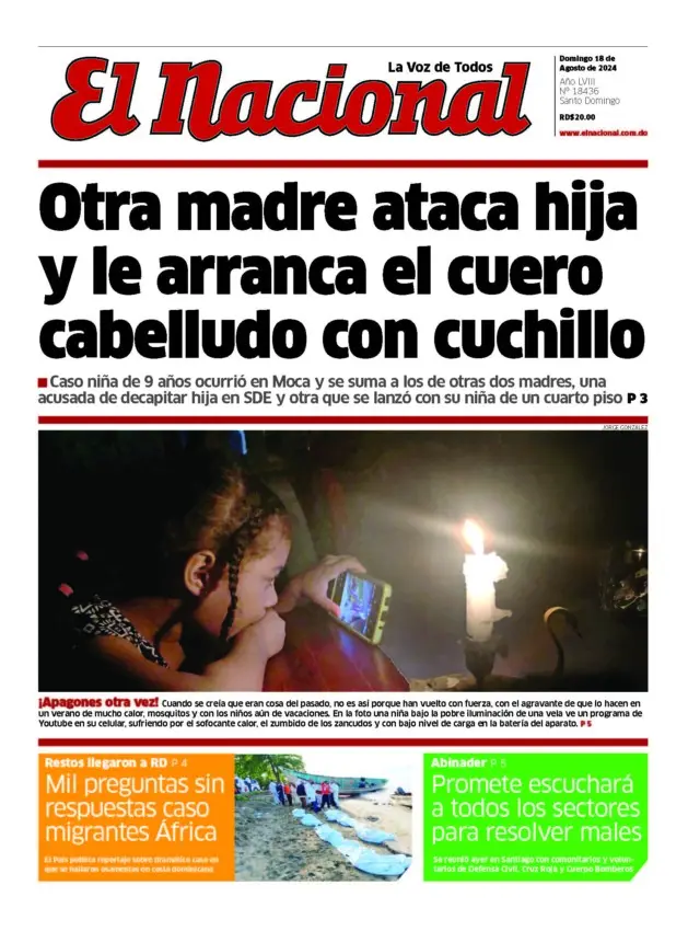 Portada Periódico El Nacional, Domingo 18 Agosto, 2024