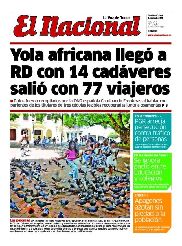 Portada Periódico El Nacional, Domingo 25 Agosto, 2024