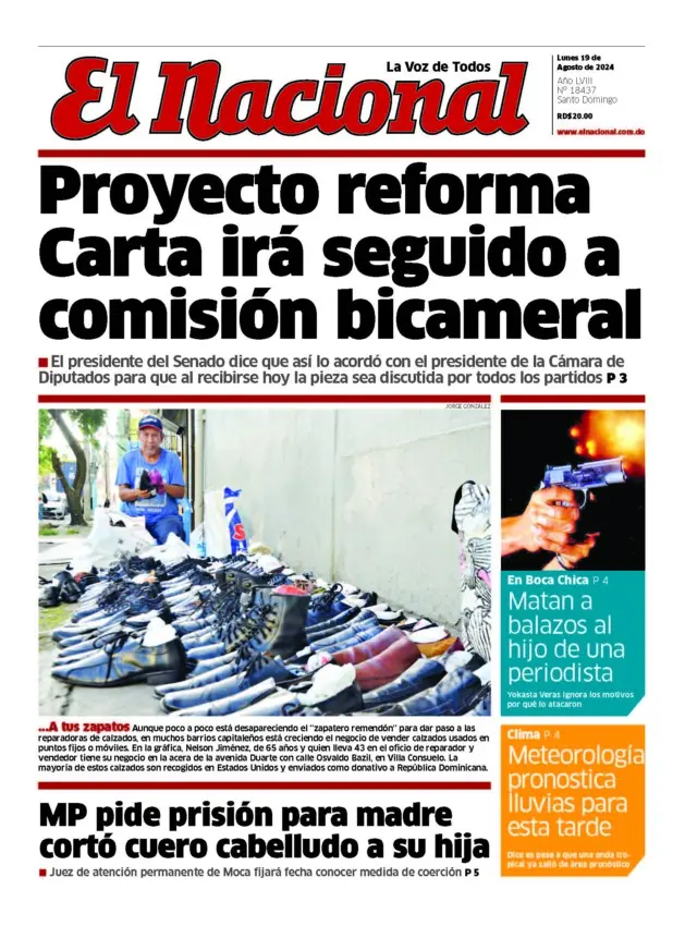 Portada Periódico El Nacional, Lunes 19 Agosto, 2024