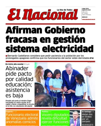 Portada Periódico El Nacional, Lunes 26 Agosto, 2024