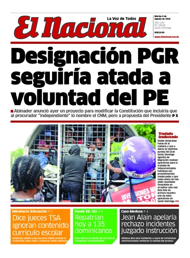 Portada Periódico El Nacional, Martes 06 Agosto, 2024