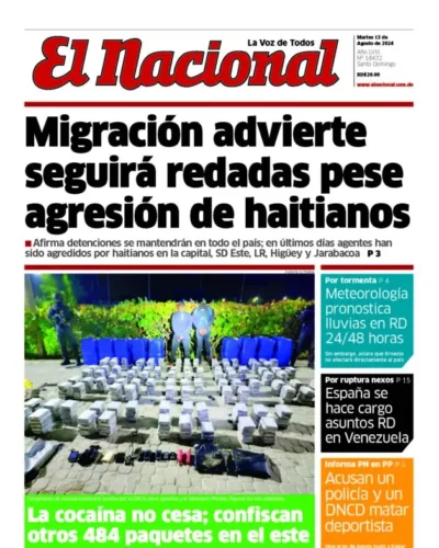 Portada Periódico El Nacional, Martes 13 Agosto, 2024